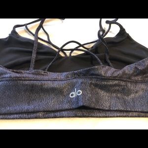 ALO yoga bra navy metallic cross front straps